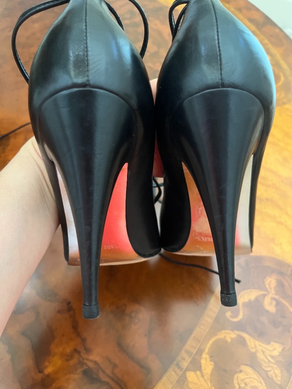 Michael Kors Black Leather Lace Up Heels Pumps Size 9M - Picture 8 of 9